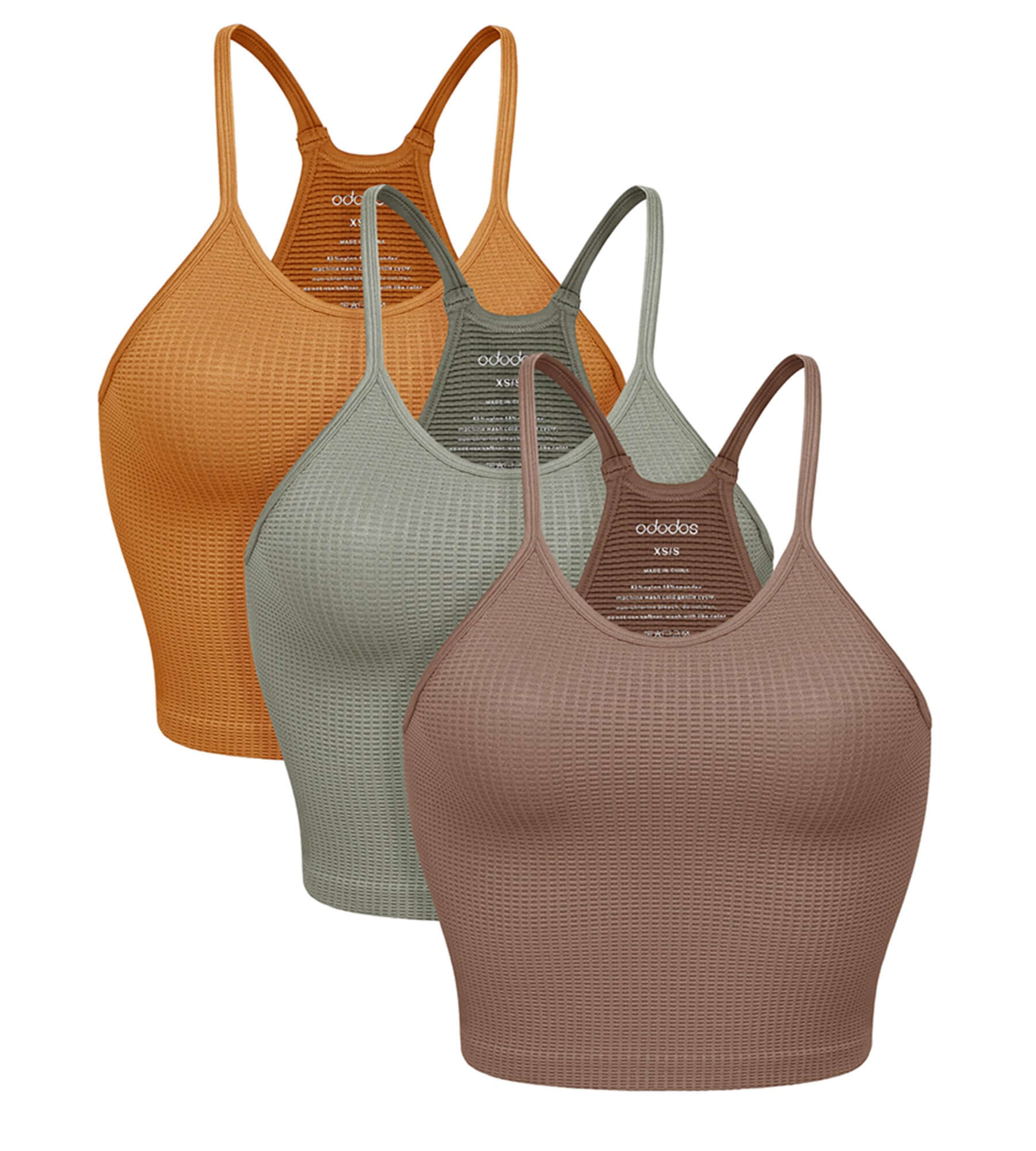 3-Pack Crop Length Waffle Knit Seamless Camisole Cropped Tank Tops Clove+green Milieu+ginger - ododos