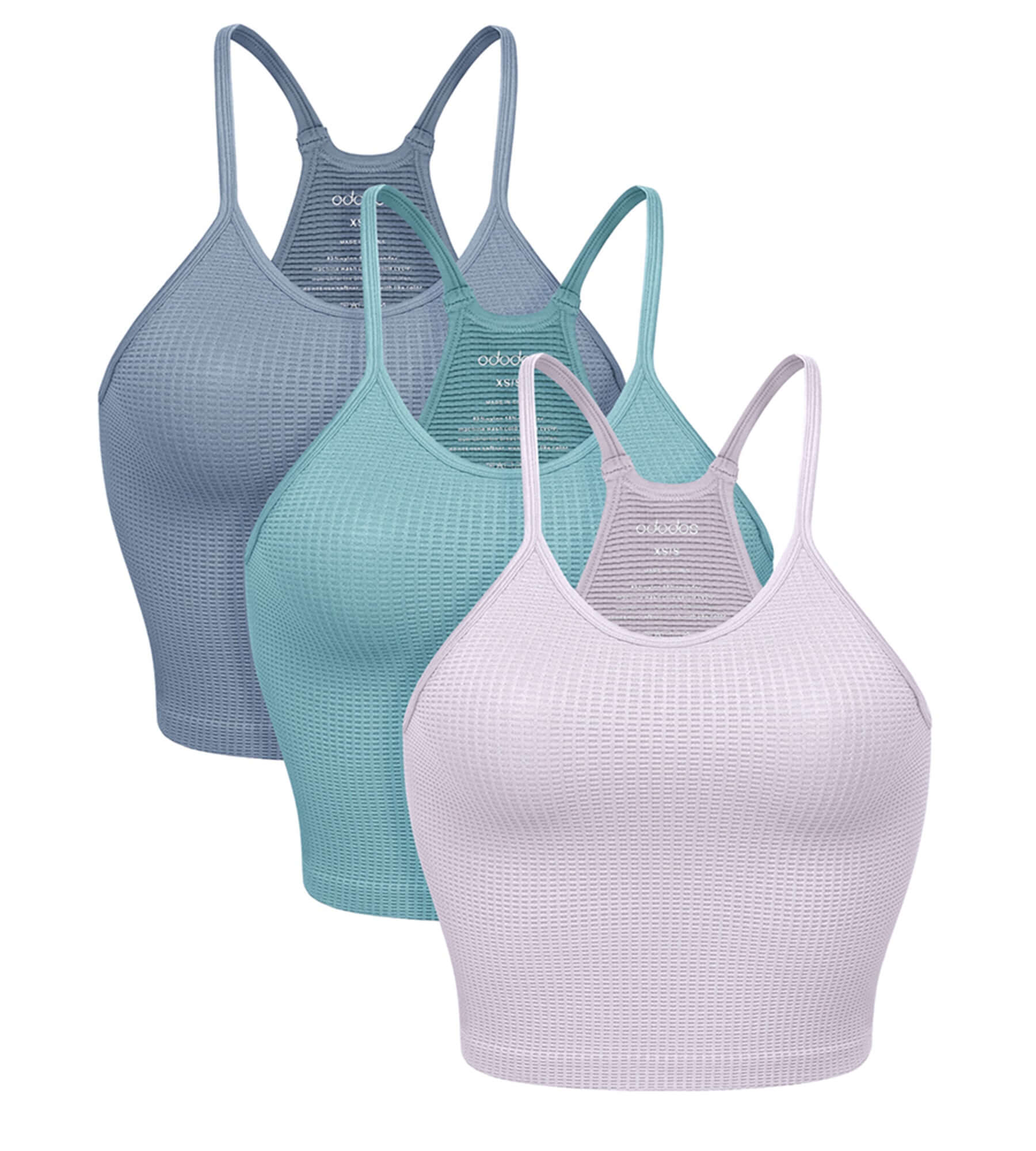 3-Pack Crop Length Waffle Knit Seamless Camisole Cropped Tank Tops Lilac+milky Blue+river - ododos