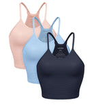 3-Pack Crop Length Waffle Knit Seamless Camisole Cropped Tank Tops Night+windsurfer+lotus - ododos