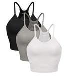 3-Pack Crop Length Waffle Knit Seamless Camisole Cropped Tank Tops White+Gray+Black - ododos