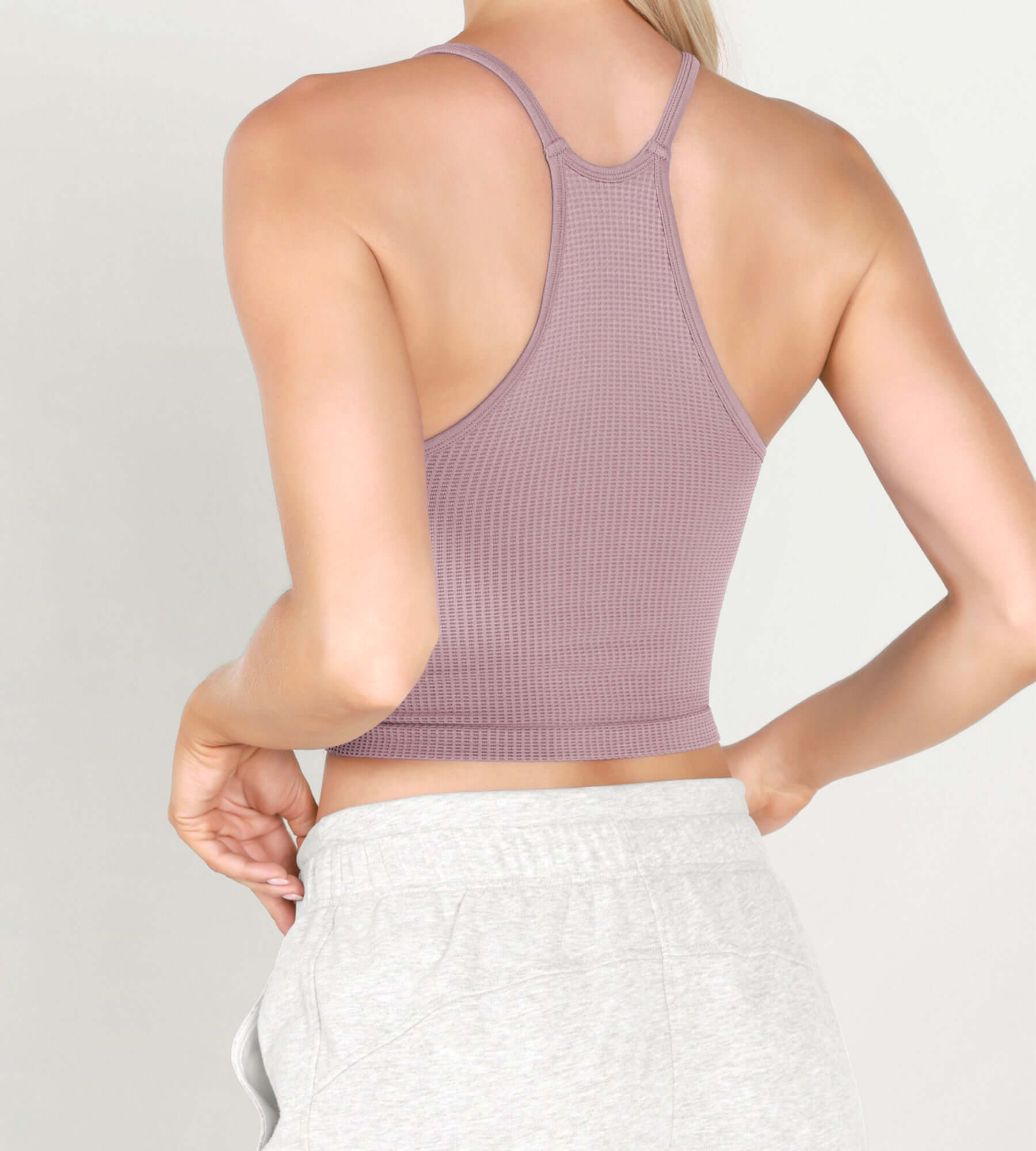 3-Pack Long Crop Length Waffle Knit Seamless Camisole Cropped Tank Tops - ododos