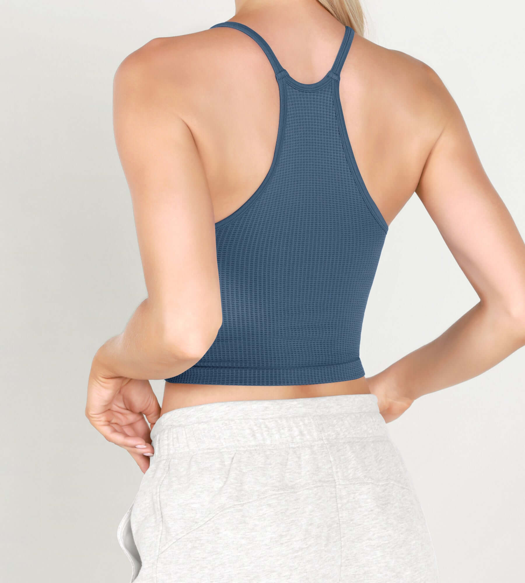 3-Pack Long Crop Length Waffle Knit Seamless Camisole Cropped Tank Tops - ododos