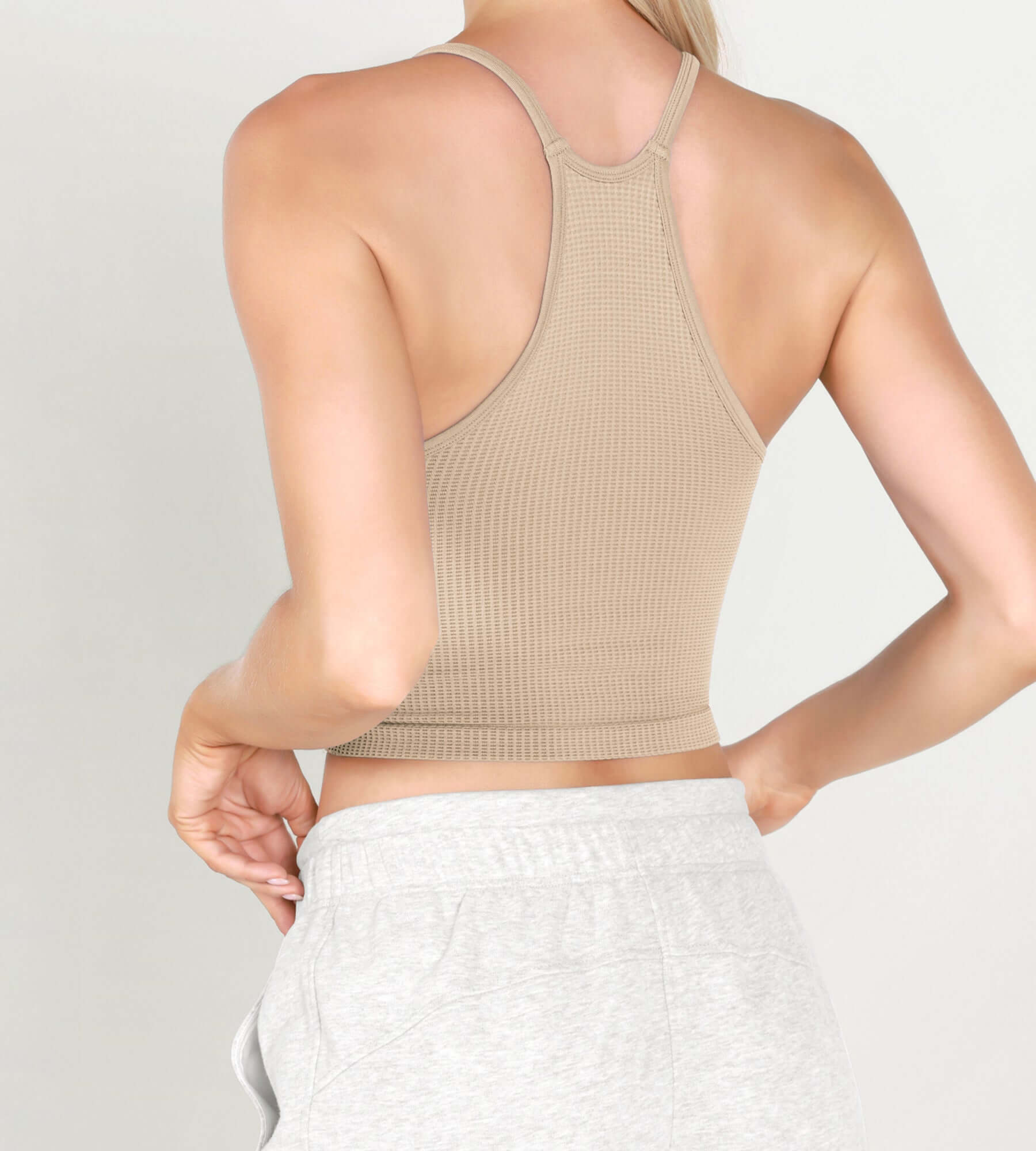 3-Pack Long Crop Length Waffle Knit Seamless Camisole Cropped Tank Tops - ododos