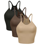 3-Pack Long Crop Length Waffle Knit Seamless Camisole Cropped Tank Tops - ododos