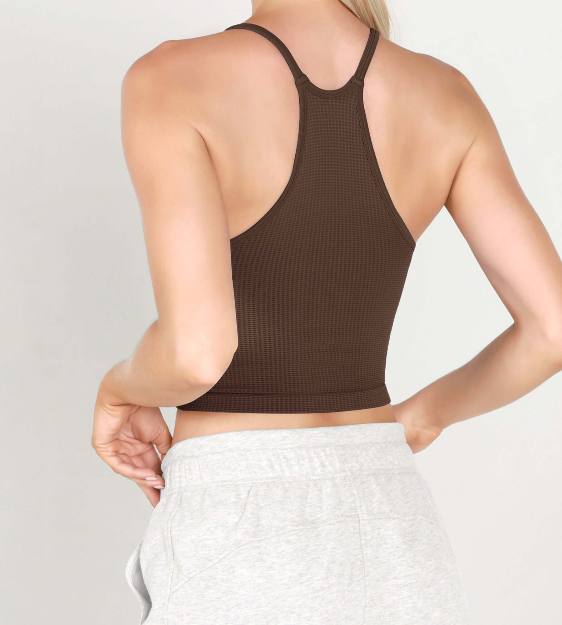 3-Pack Long Crop Length Waffle Knit Seamless Camisole Cropped Tank Tops - ododos