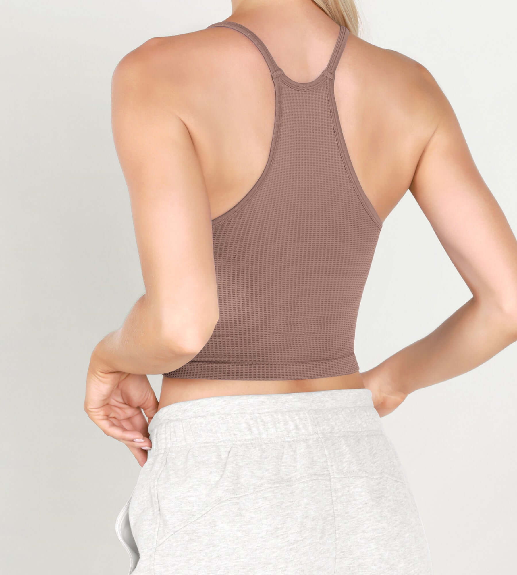 3-Pack Long Crop Length Waffle Knit Seamless Camisole Cropped Tank Tops - ododos