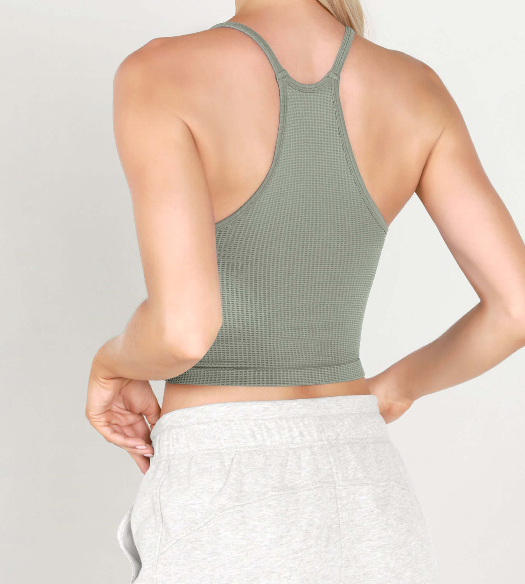 3-Pack Long Crop Length Waffle Knit Seamless Camisole Cropped Tank Tops - ododos