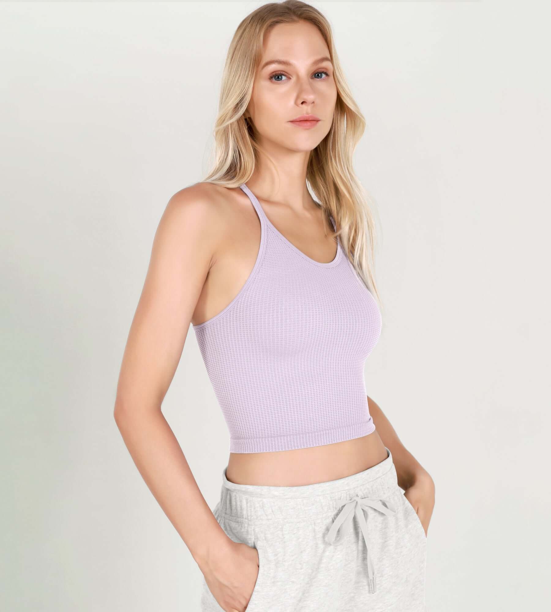 3-Pack Long Crop Length Waffle Knit Seamless Camisole Cropped Tank Tops - ododos