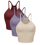 3-Pack Long Crop Length Waffle Knit Seamless Camisole Cropped Tank Tops Mushroom+claret+violet - ododos