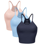 3-Pack Long Crop Length Waffle Knit Seamless Camisole Cropped Tank Tops Night+windsurfer+lotus - ododos