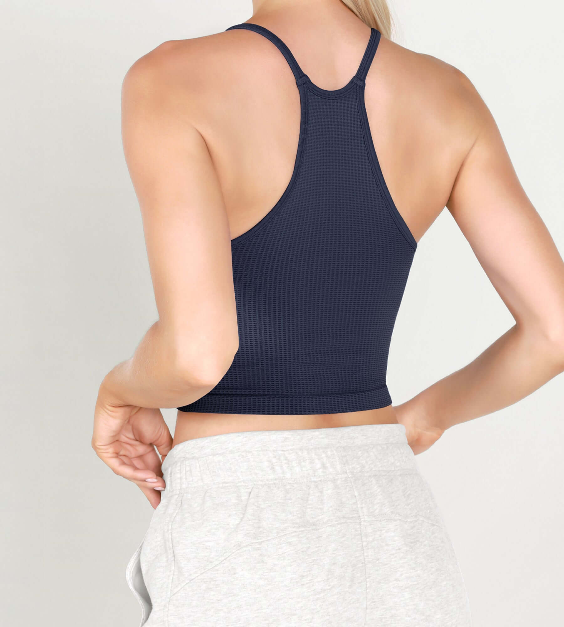 3-Pack Long Crop Length Waffle Knit Seamless Camisole Cropped Tank Tops - ododos