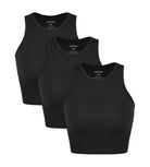 3-Pack Seamless Ribbed High Neck Cropped Tank Tops Black+Black+Black - ododos