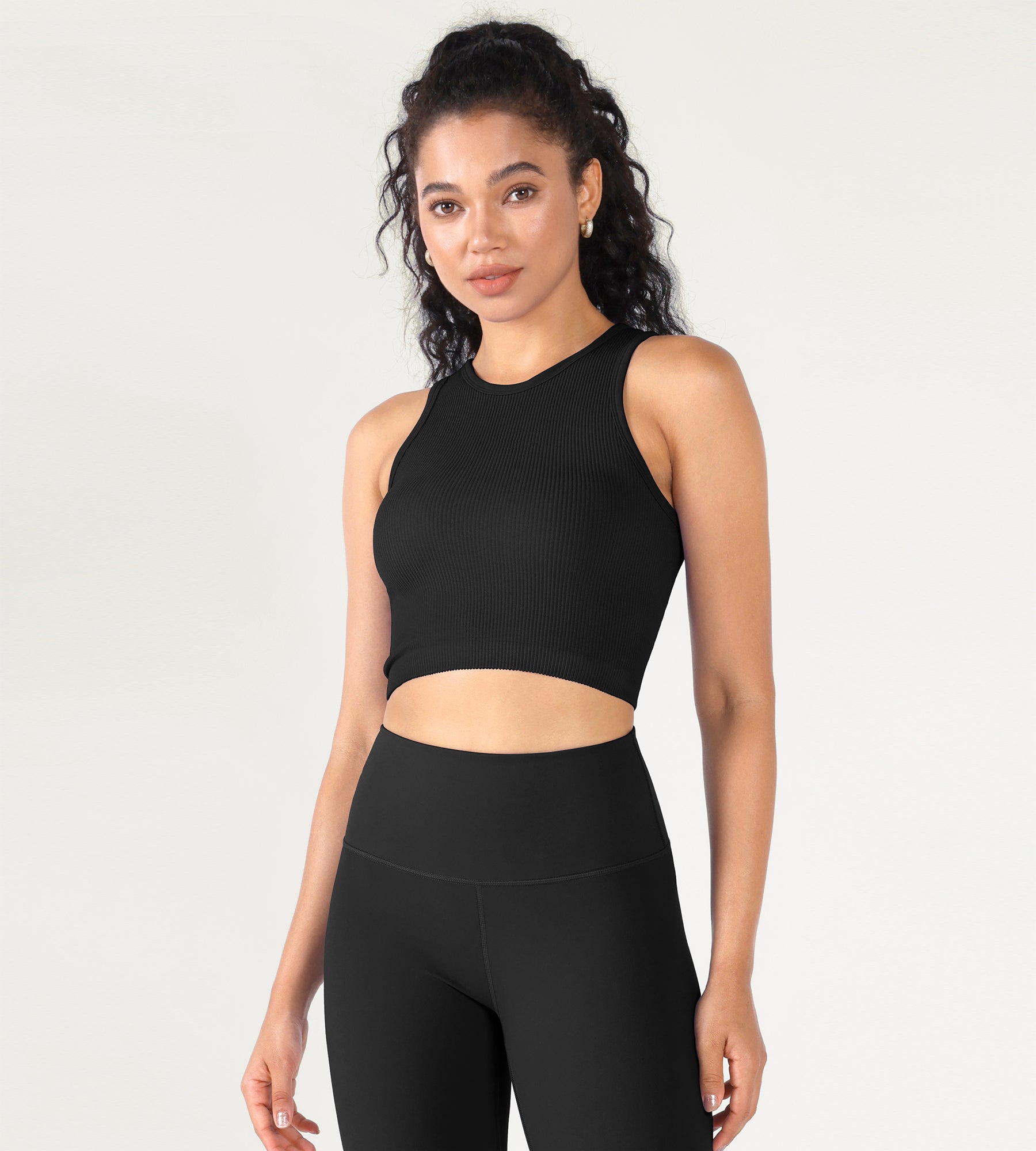 3-Pack Seamless Ribbed High Neck Cropped Tank Tops - ododos