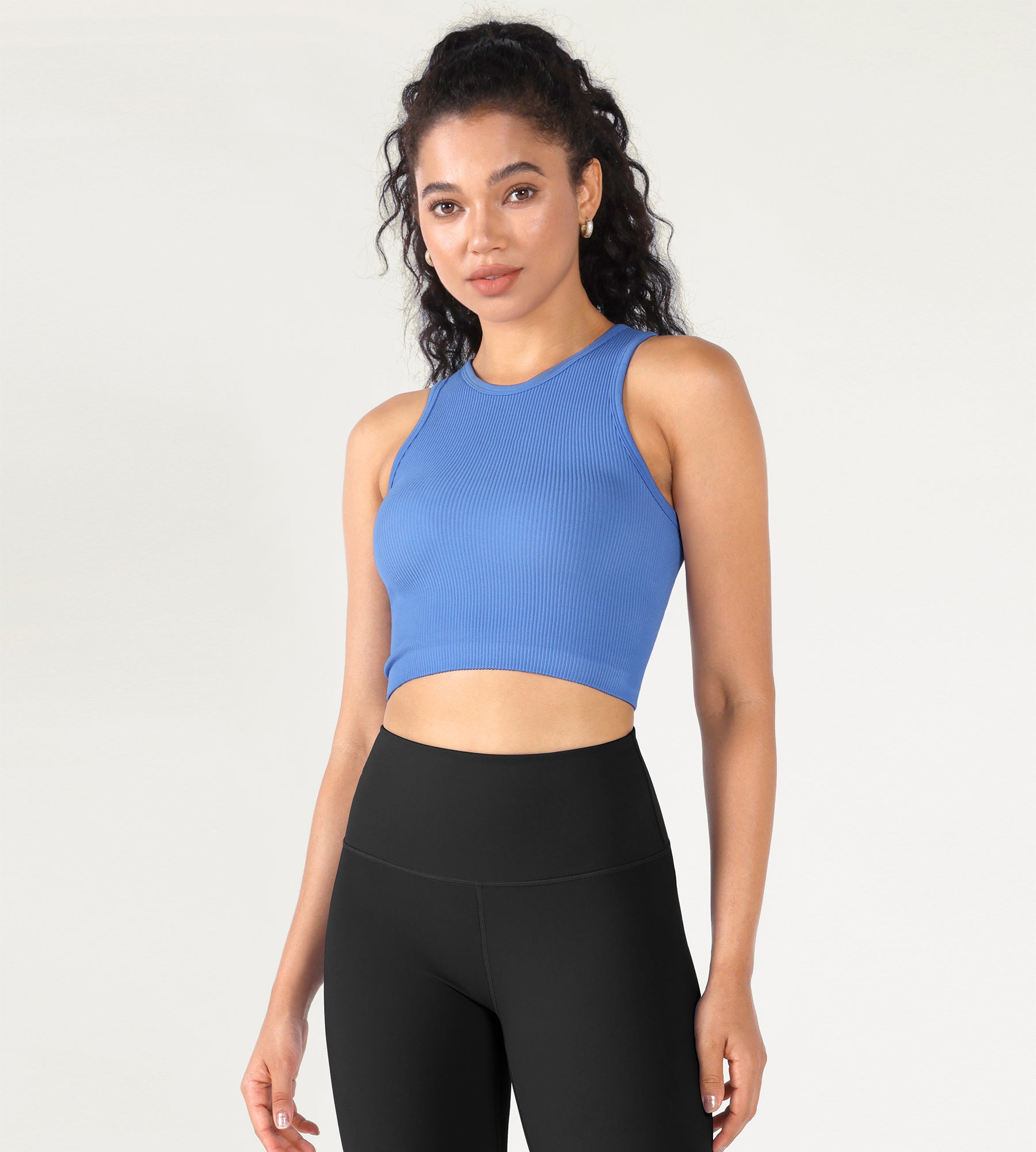 3-Pack Seamless Ribbed High Neck Cropped Tank Tops - ododos