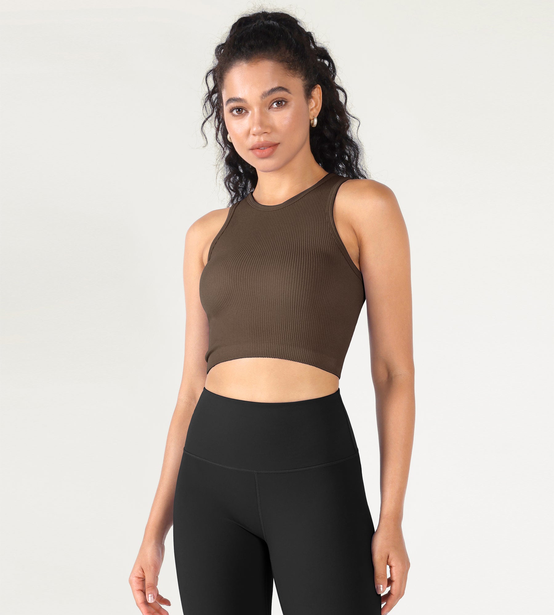 3-Pack Seamless Ribbed High Neck Cropped Tank Tops - ododos