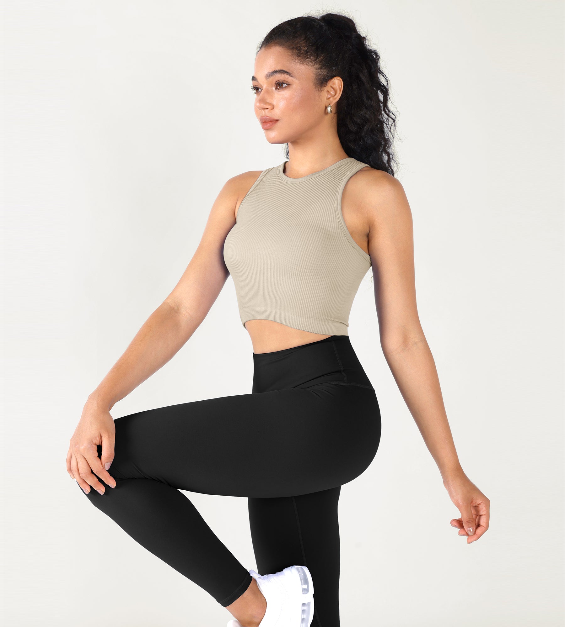 3-Pack Seamless Ribbed High Neck Cropped Tank Tops - ododos