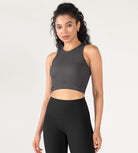 3-Pack Seamless Ribbed High Neck Cropped Tank Tops - ododos