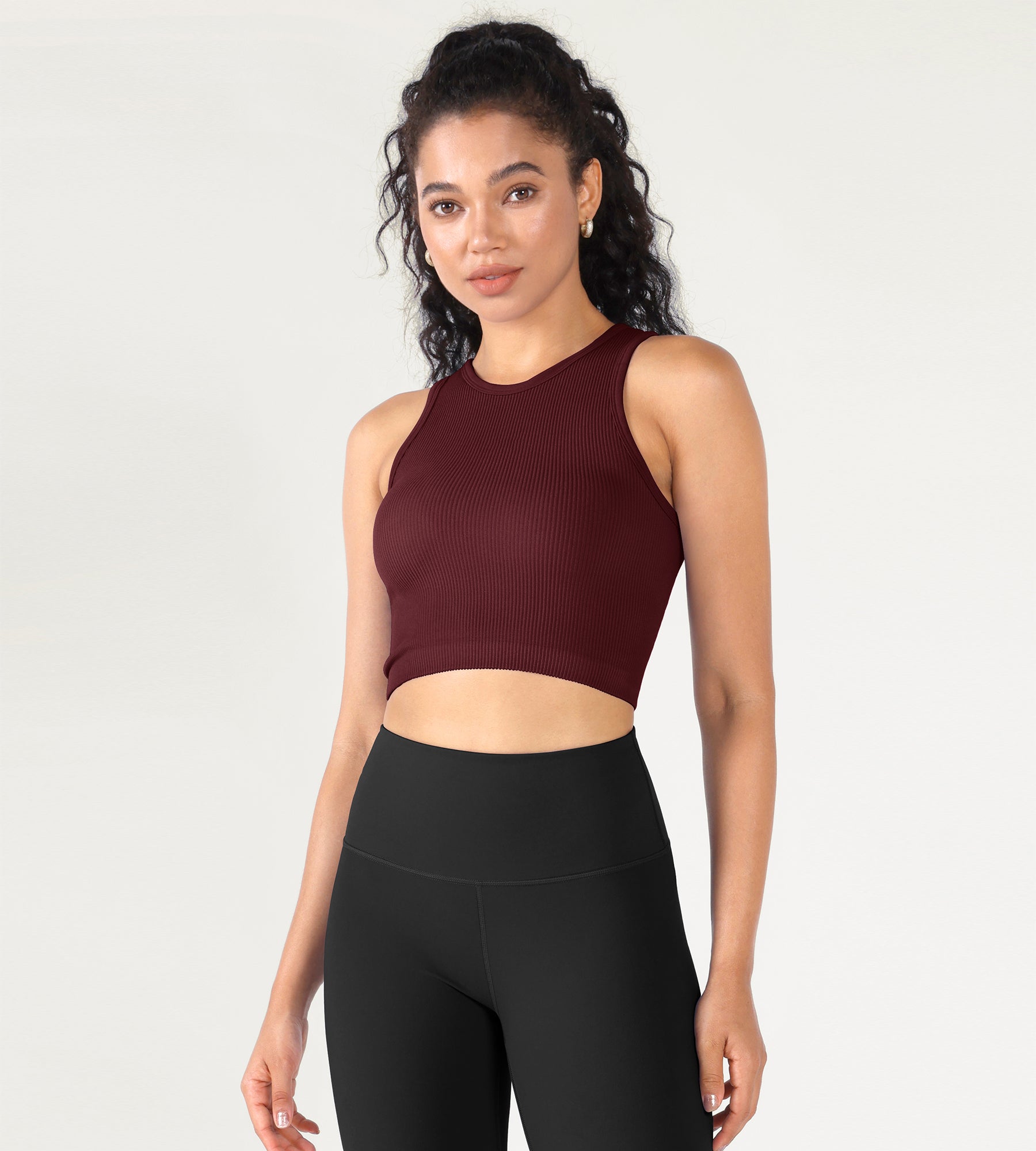 3-Pack Seamless Ribbed High Neck Cropped Tank Tops - ododos