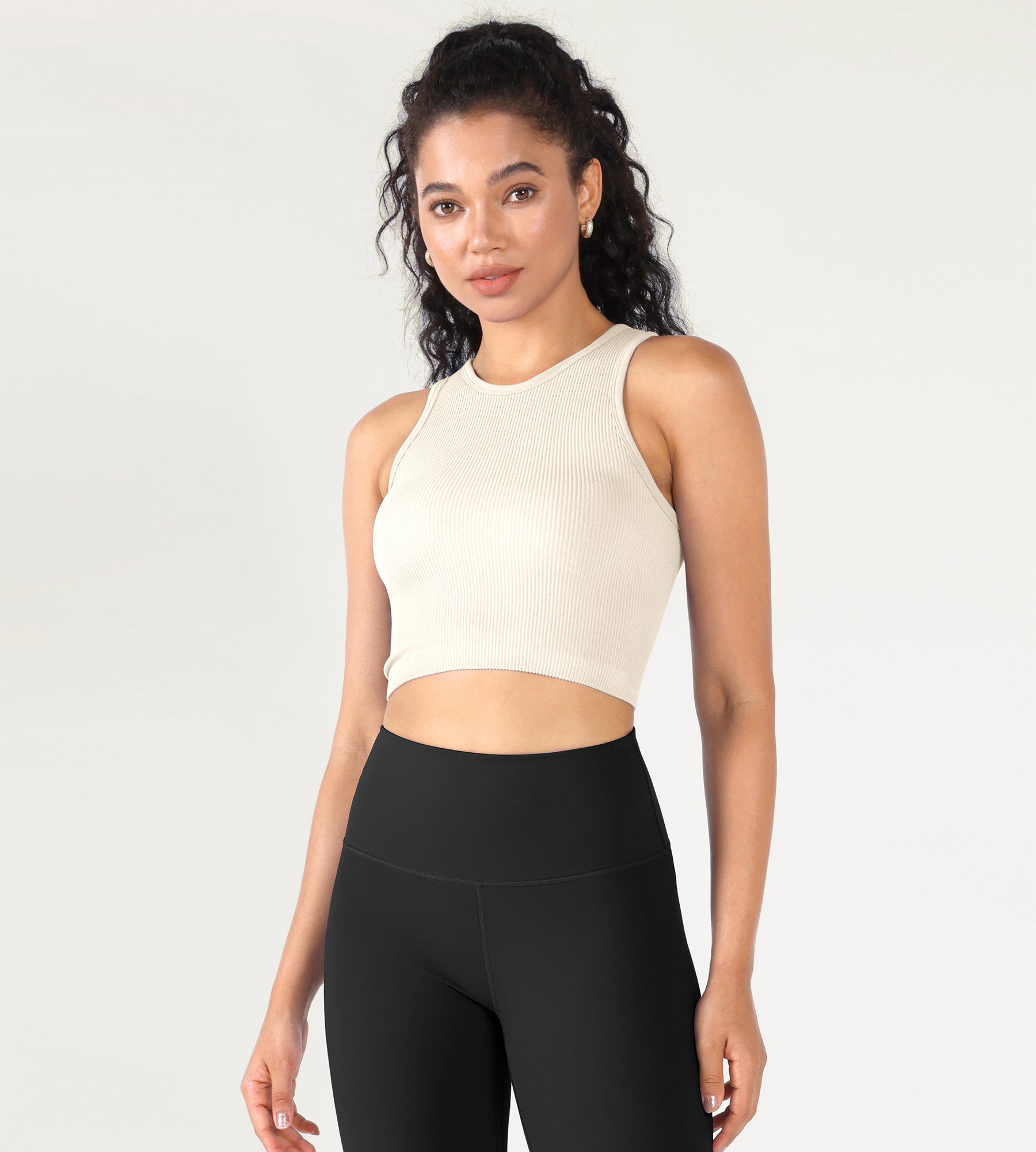 3-Pack Seamless Ribbed High Neck Cropped Tank Tops - ododos