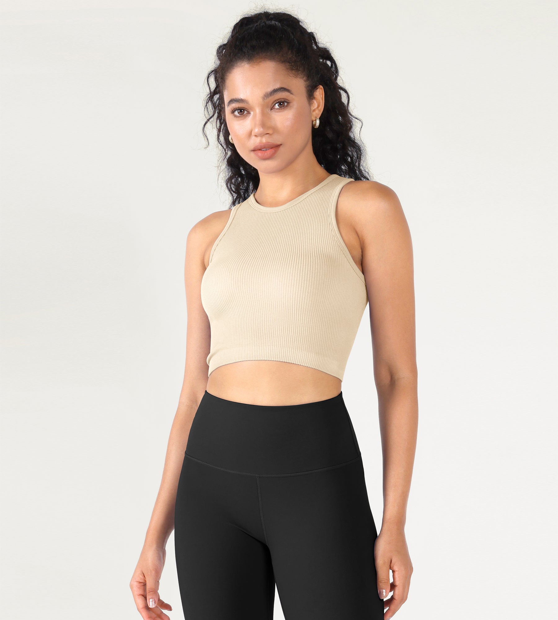 3-Pack Seamless Ribbed High Neck Cropped Tank Tops - ododos