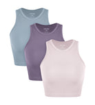 3-Pack Seamless Ribbed High Neck Cropped Tank Tops Pink Lace+Violet+Iceberg - ododos