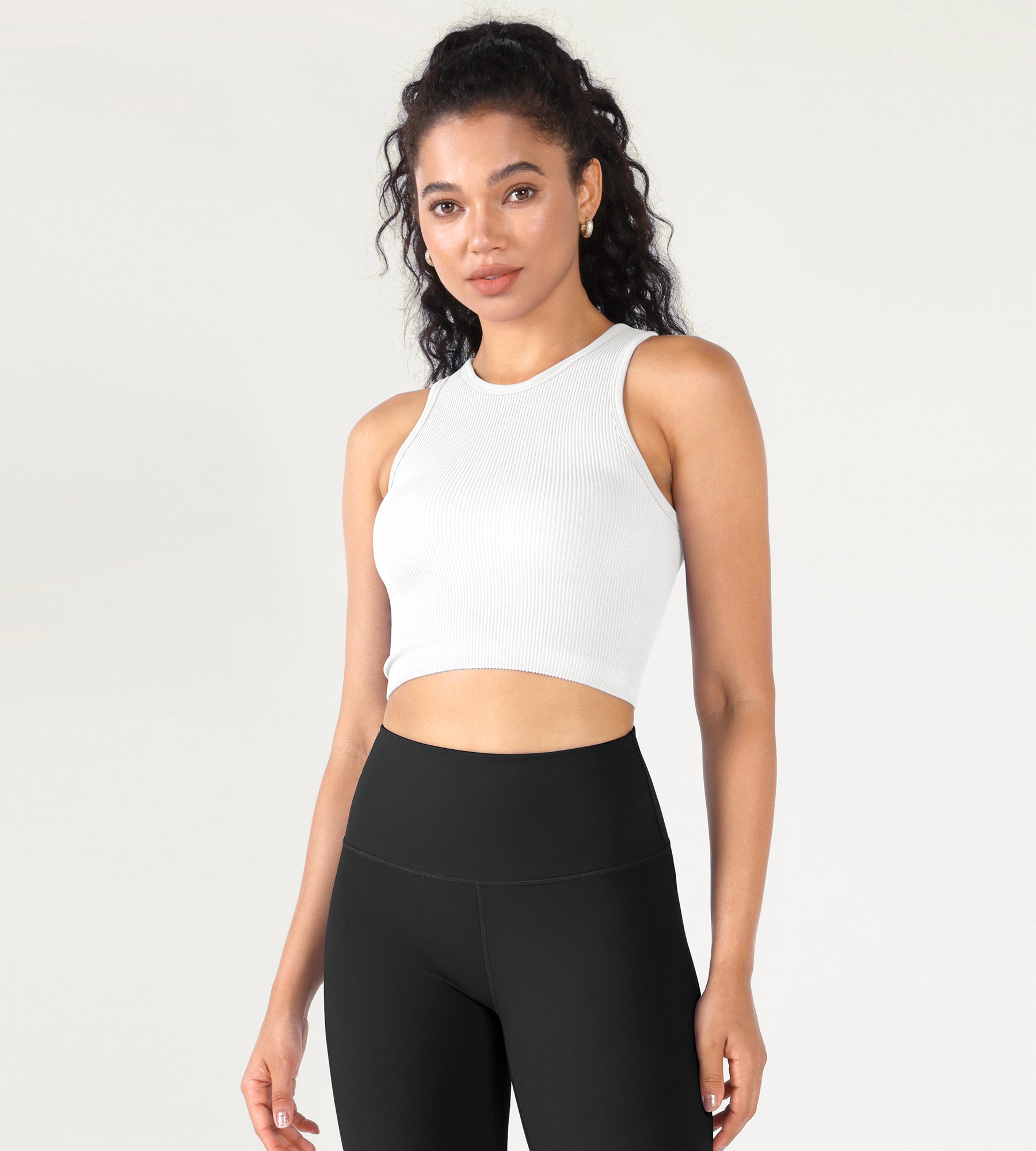 3-Pack Seamless Ribbed High Neck Cropped Tank Tops - ododos