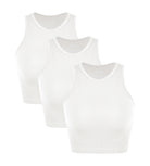 3-Pack Seamless Ribbed High Neck Cropped Tank Tops White+White+White - ododos