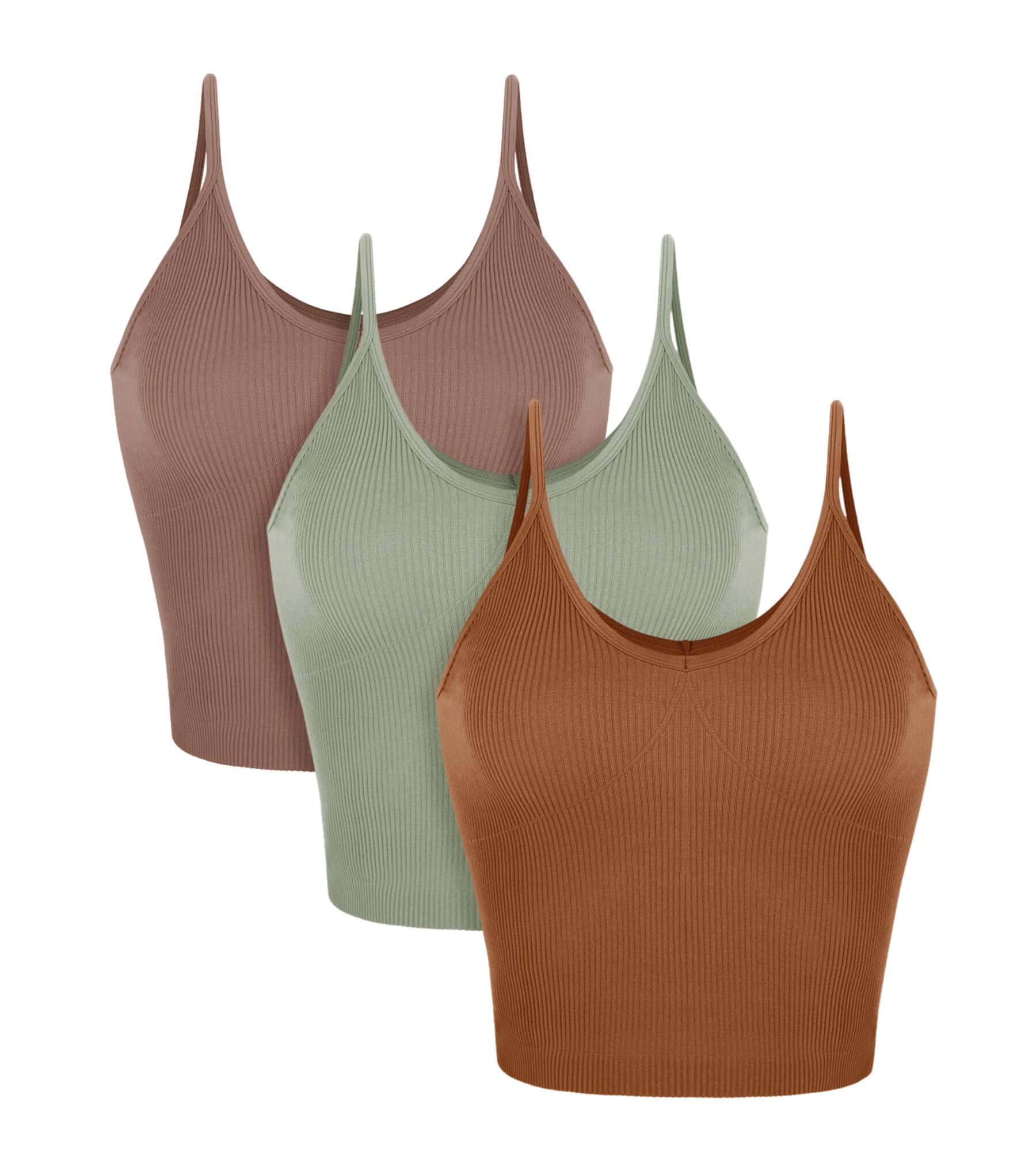 3-Pack V-Neck Seamless Crop Tank Clove+Green Milieu+Clay - ododos