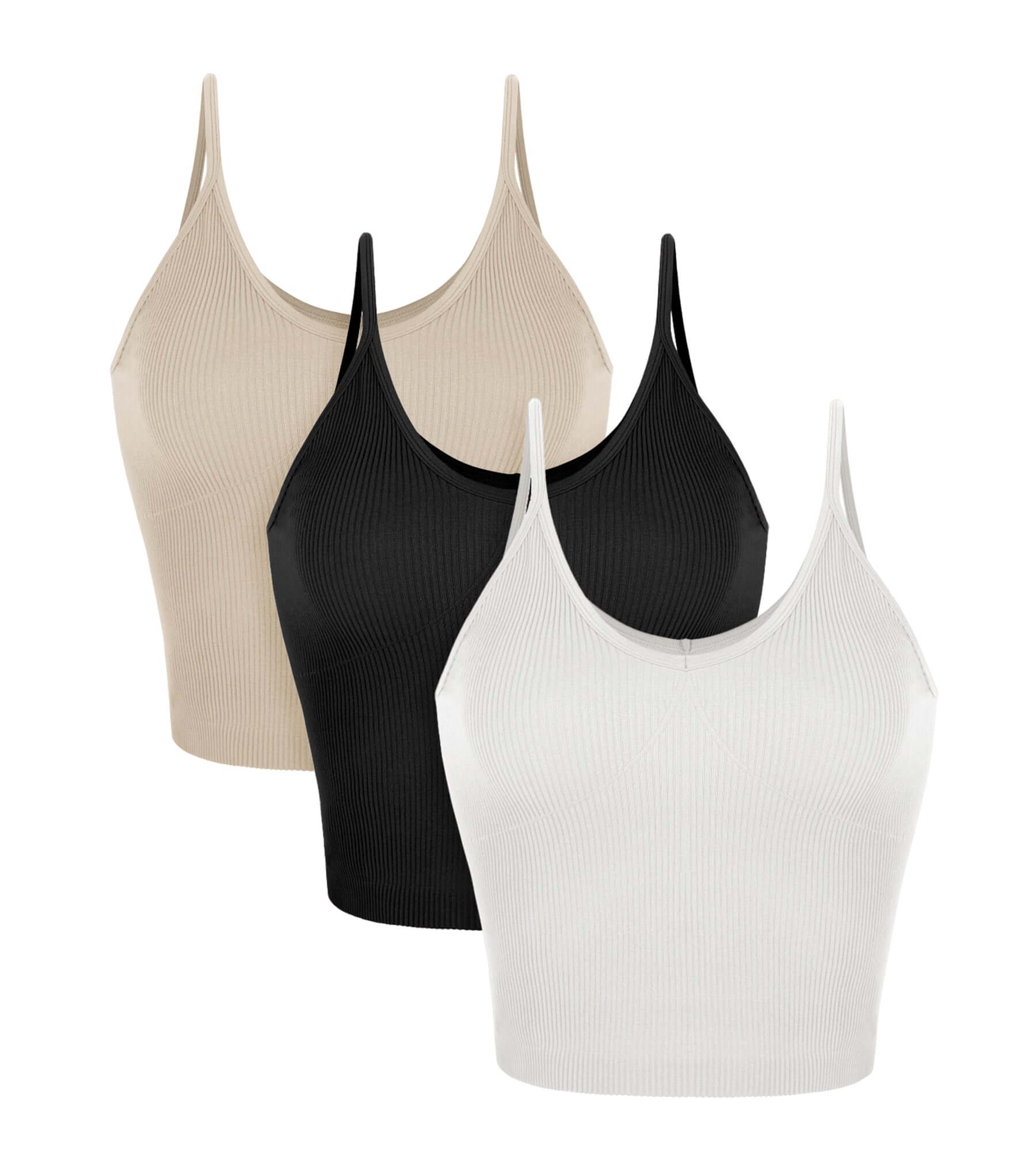 3-Pack V-Neck Seamless Crop Tank Mushroom+Black+White - ododos