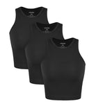 3-Pack Seamless Ribbed High Neck Tank Tops Black+Black+Black - ododos