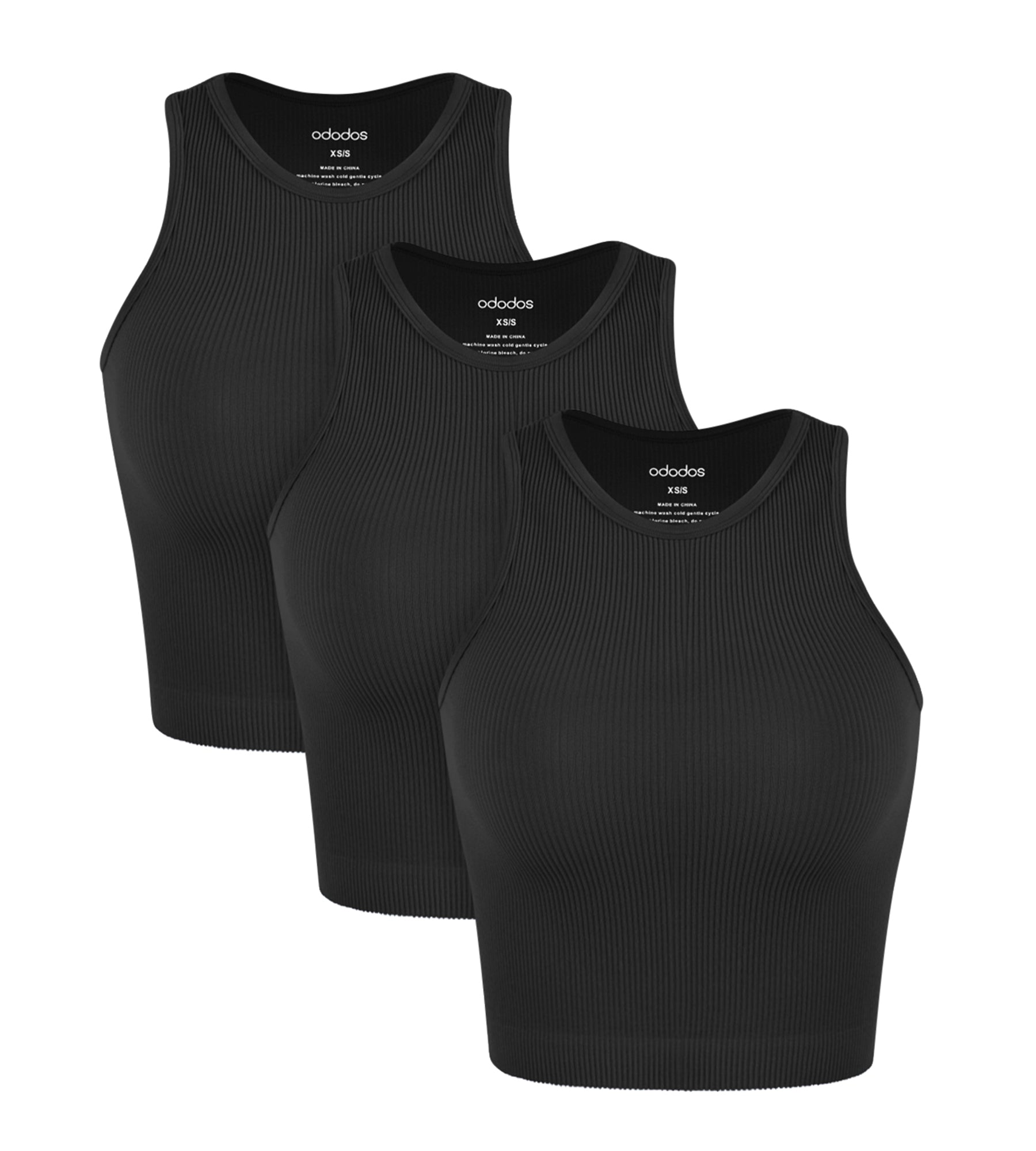 3-Pack Seamless Ribbed High Neck Tank Tops Black+Black+Black - ododos