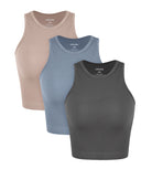 3-Pack Seamless Ribbed High Neck Tank Tops Charcoal+Dusty Blue+Bark - ododos