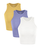 3-Pack Seamless Ribbed High Neck Tank Tops White+Purple+Yellow - ododos