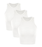 3-Pack Seamless Ribbed High Neck Tank Tops White+White+White - ododos