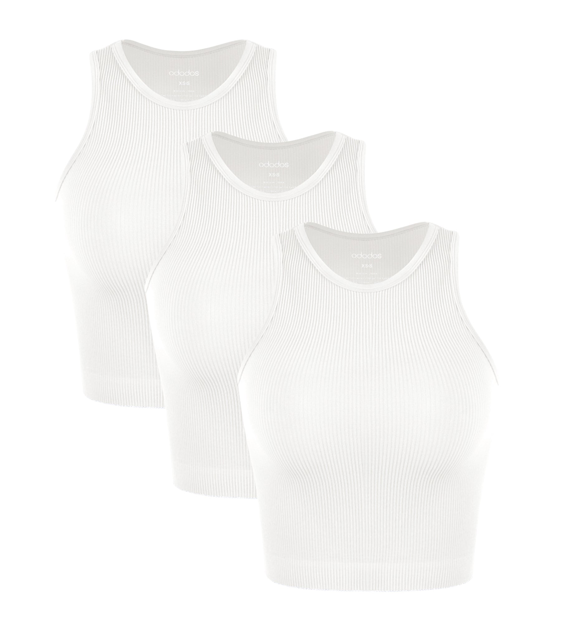 3-Pack Seamless Ribbed High Neck Tank Tops White+White+White - ododos