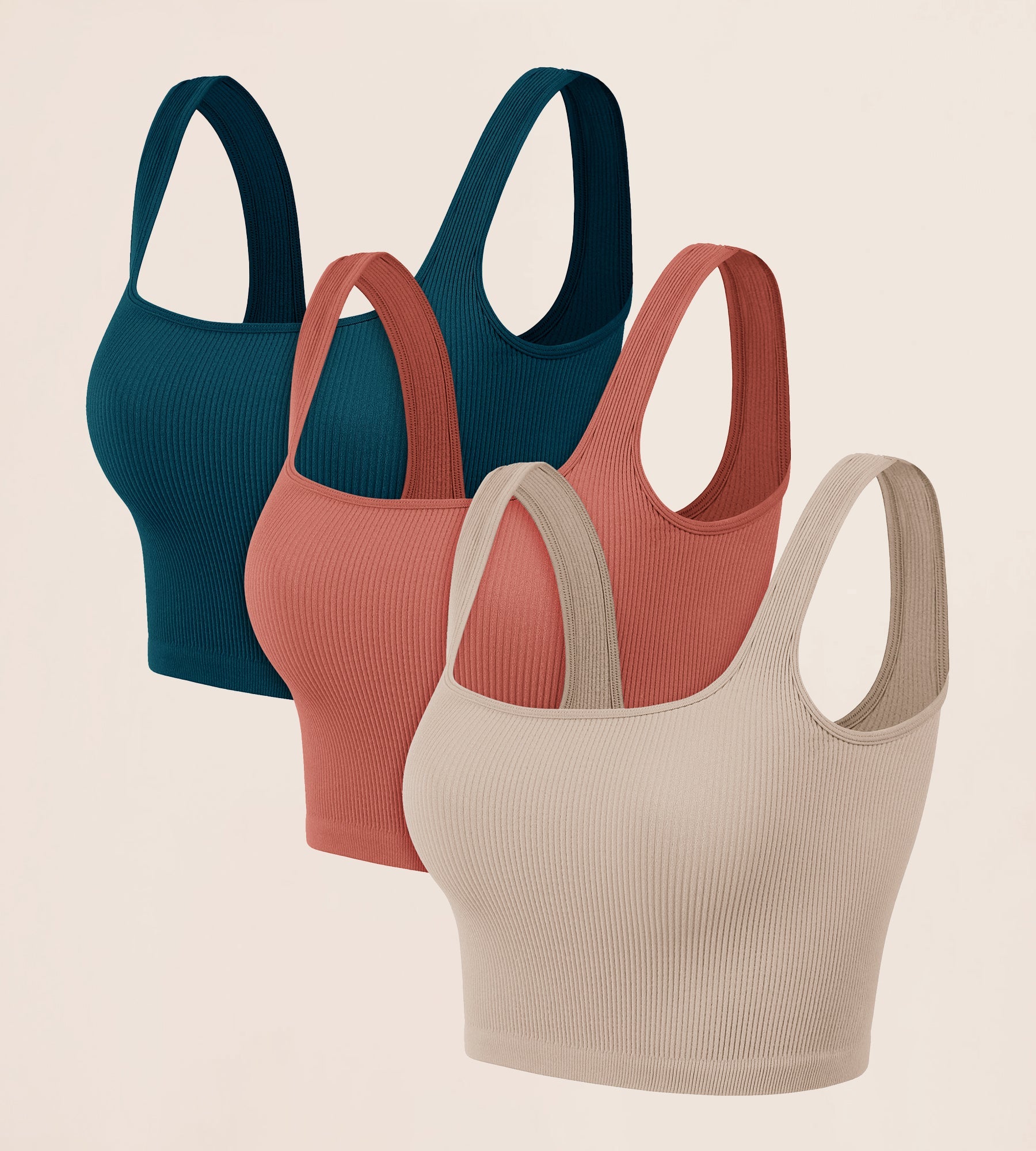 3-Pack Crop Length Seamless Square Neck Ribbed Knit Tank - ododos