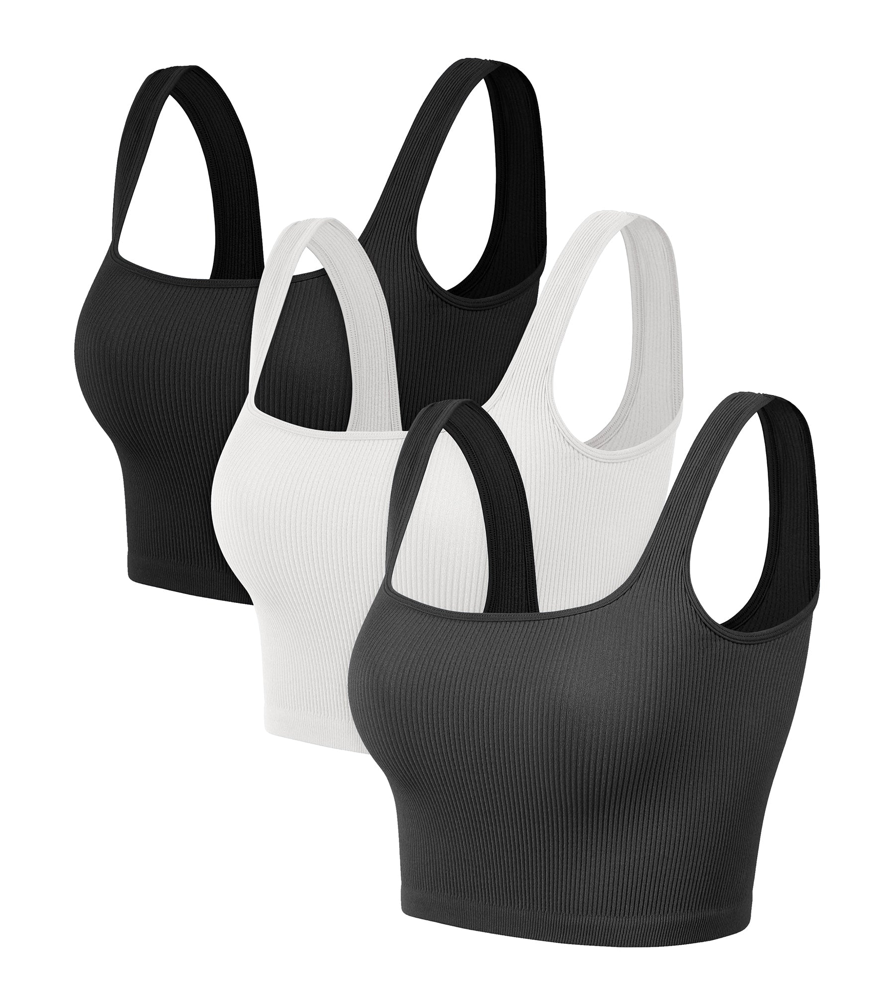 3-Pack Crop Length Seamless Square Neck Ribbed Knit Tank - ododos