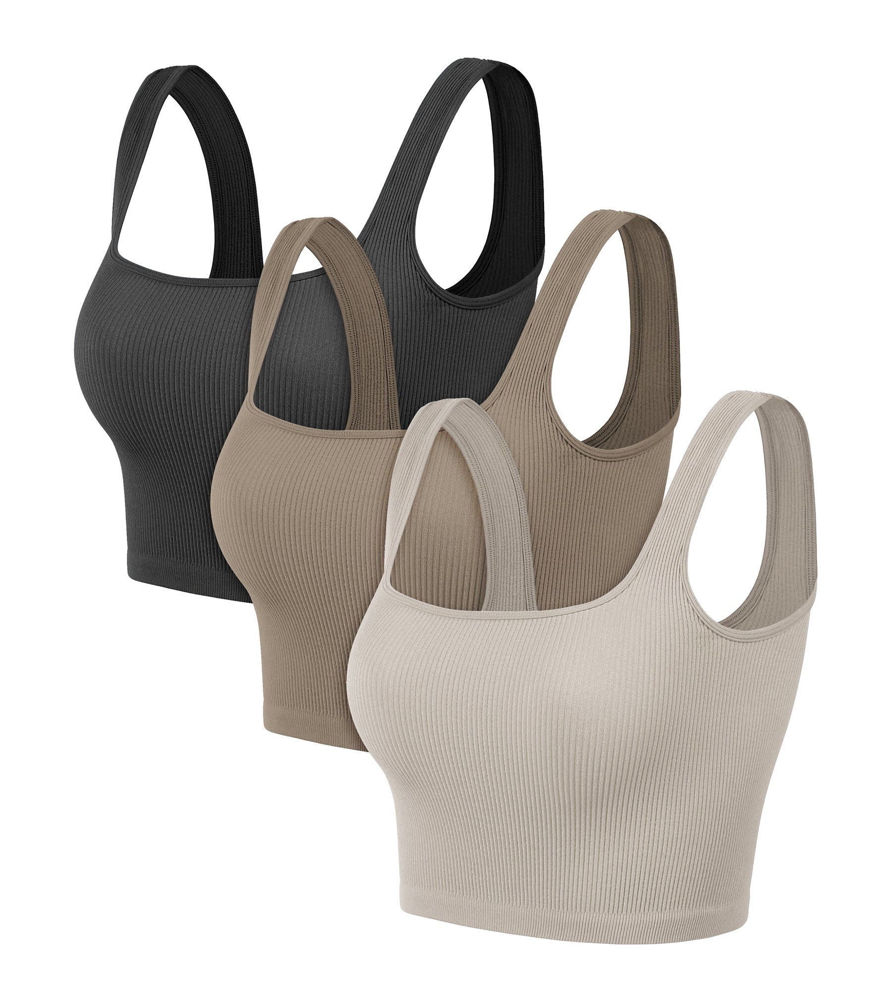3-Pack Crop Length Seamless Square Neck Ribbed Knit Tank - ododos
