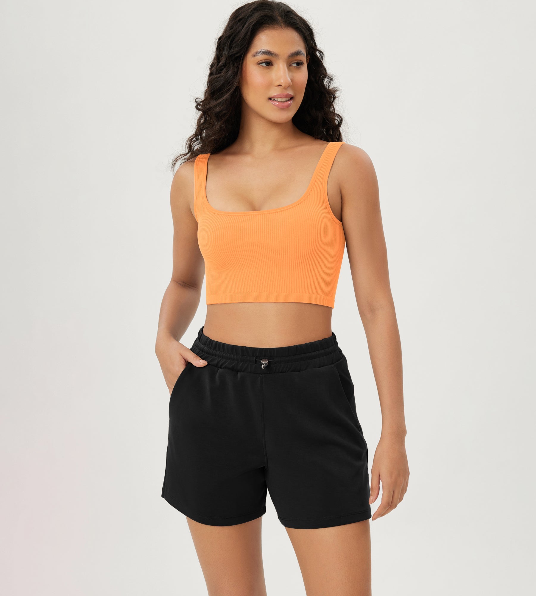 3-Pack Crop Length Seamless Square Neck Ribbed Knit Tank - ododos