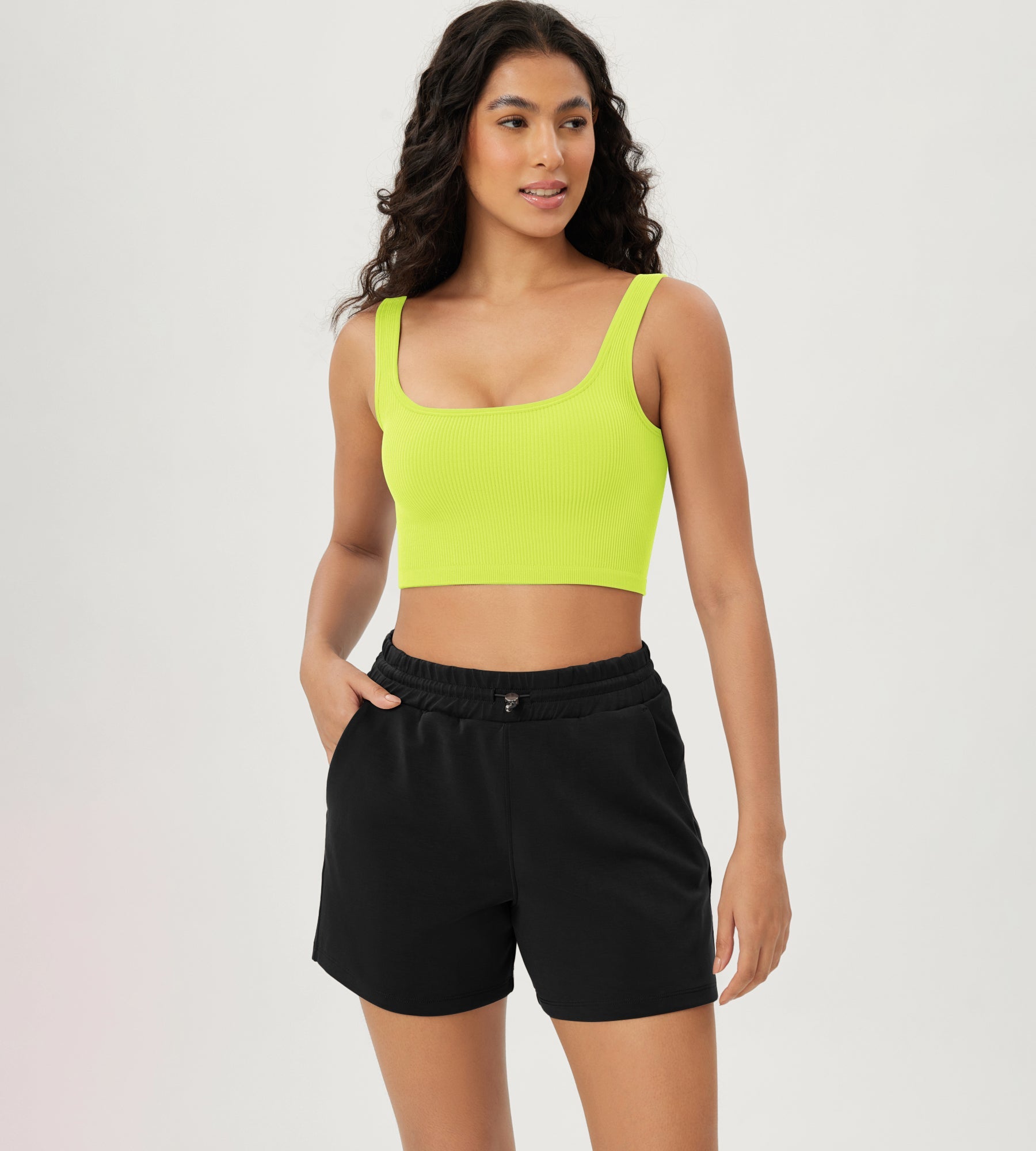 3-Pack Crop Length Seamless Square Neck Ribbed Knit Tank - ododos