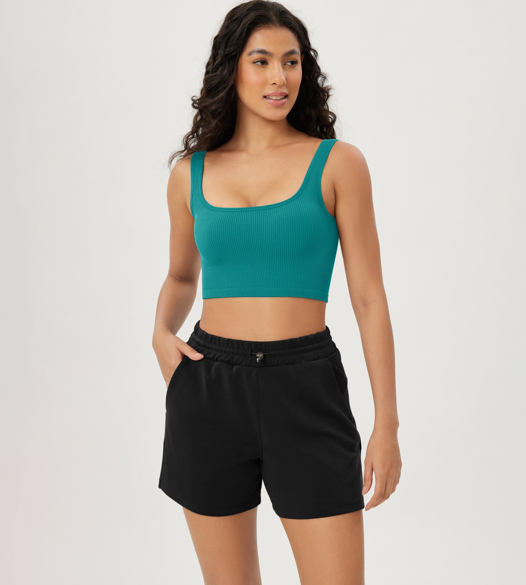 3-Pack Crop Length Seamless Square Neck Ribbed Knit Tank - ododos