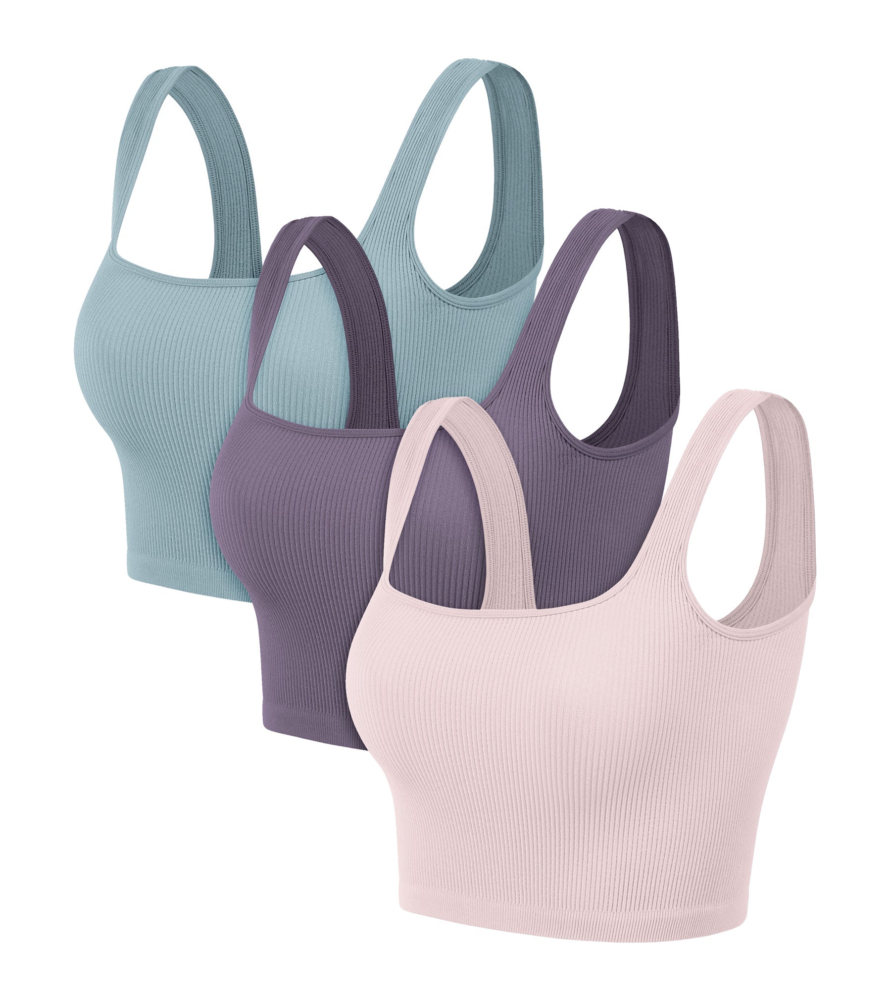 3-Pack Crop Length Seamless Square Neck Ribbed Knit Tank - ododos