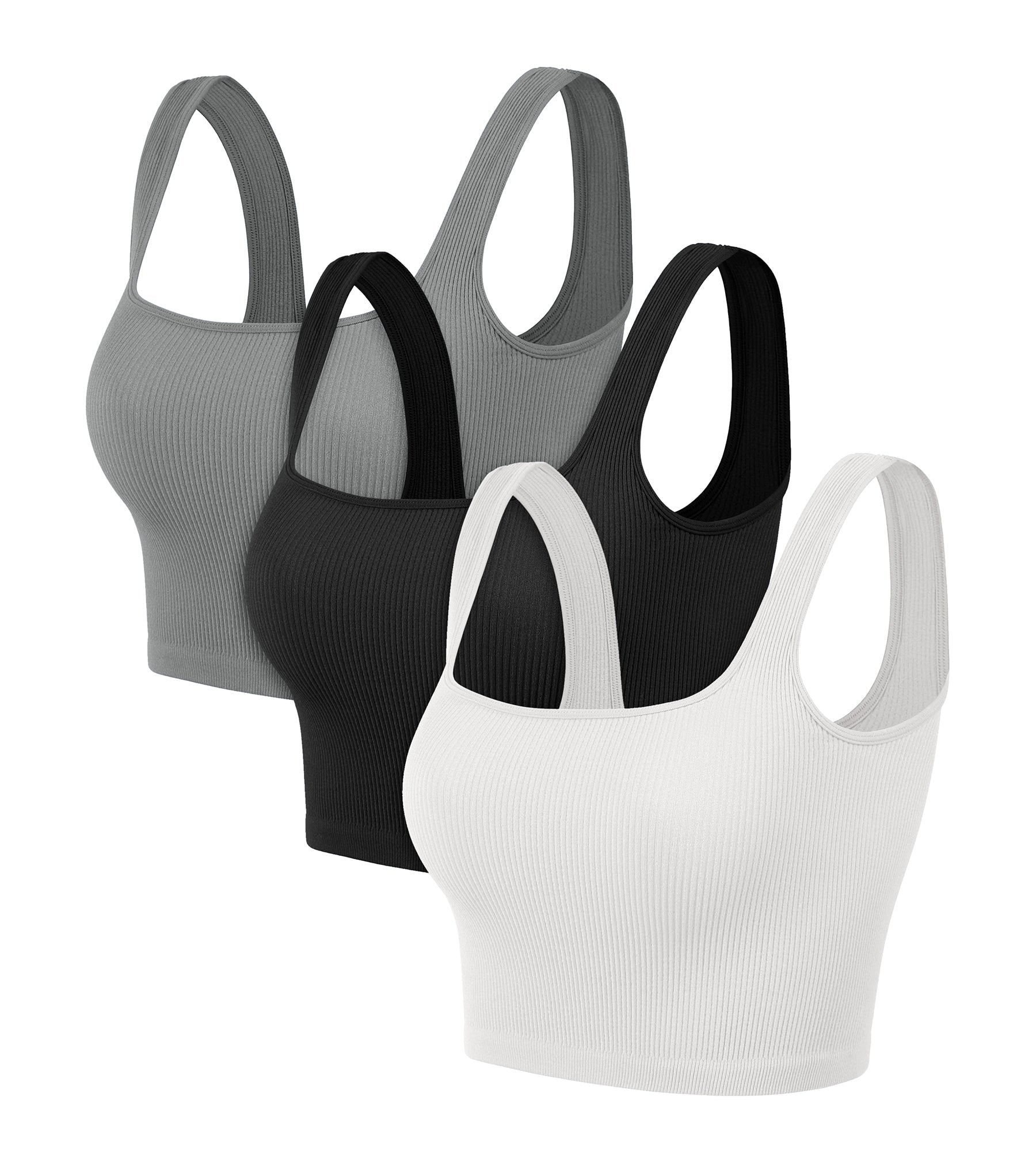 3-Pack Crop Length Seamless Square Neck Ribbed Knit Tank - ododos