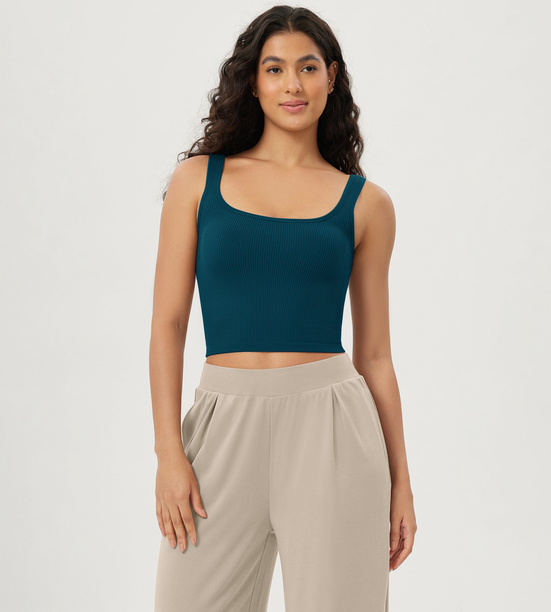 3-Pack Long Crop Length Seamless Square Neck Ribbed Knit Tank - ododos