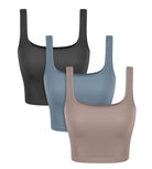 3-Pack Long Crop Length Seamless Square Neck Ribbed Knit Tank Charcoal+dusty Blue+bark - ododos