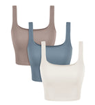 3-Pack Long Crop Length Seamless Square Neck Ribbed Knit Tank Ivory+Dusty Blue+Sphinx - ododos