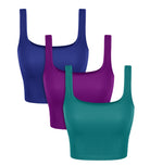 3-Pack Long Crop Length Seamless Square Neck Ribbed Knit Tank Phlox+sea Green+lapis - ododos