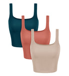 3-Pack Waist Length Seamless Square Neck Ribbed Knit Tank Beige+Coral+Teal - ododos