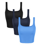 3-Pack Waist Length Seamless Square Neck Ribbed Knit Tank Black+navy+blue - ododos