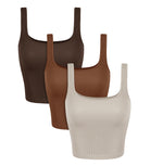 3-Pack Waist Length Seamless Square Neck Ribbed Knit Tank Brunette+Clay+Mushroom - ododos